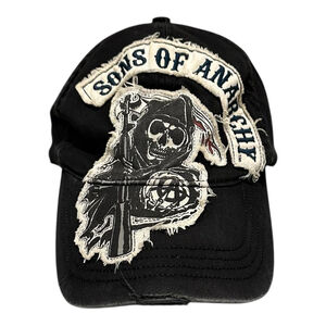 Sons Of Anarchy Hat Cap Fitted Mens One Size Black Distressed Reaper TV Show